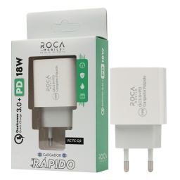 Cargador Rápido ROCA 18W   USB QC3.0  USB C/PD  Sin Cable