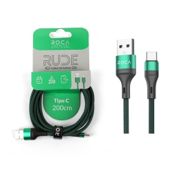 Cable de Datos ROCA   RUDE  USB a Tipo C  200cm  3A  Verde  721386