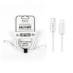 Cable de Datos ROCA   Power Delivery  Tipo C a Lightning  100cm  3A  27W  Blanco  721317
