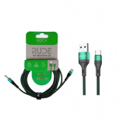 Cable de Datos ROCA   RUDE  USB A a Tipo C  300cm  2A  Verde